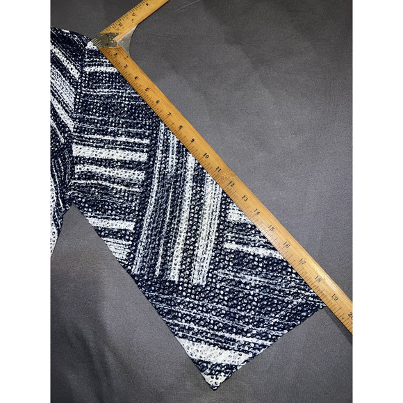 Easywear By Chico's Jacket Blue White Mesh Line Print Open Cardigan Cover-up - Picture 9 of 11